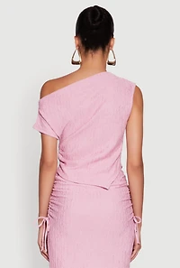 Womens Trendy Solid One Shoulder Textured Knit Blouse, Pink, Size M