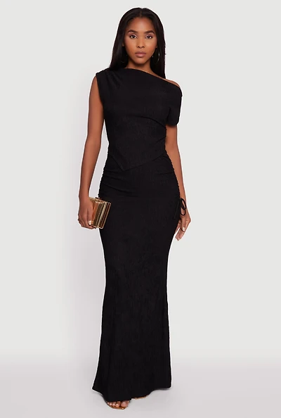 Womens Trendy Solid Textured Knit High Waisted Maxi Skirt, Black, Size M
