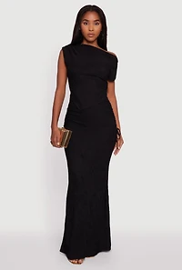 Womens Trendy Solid Textured Knit High Waisted Maxi Skirt, Black, Size M
