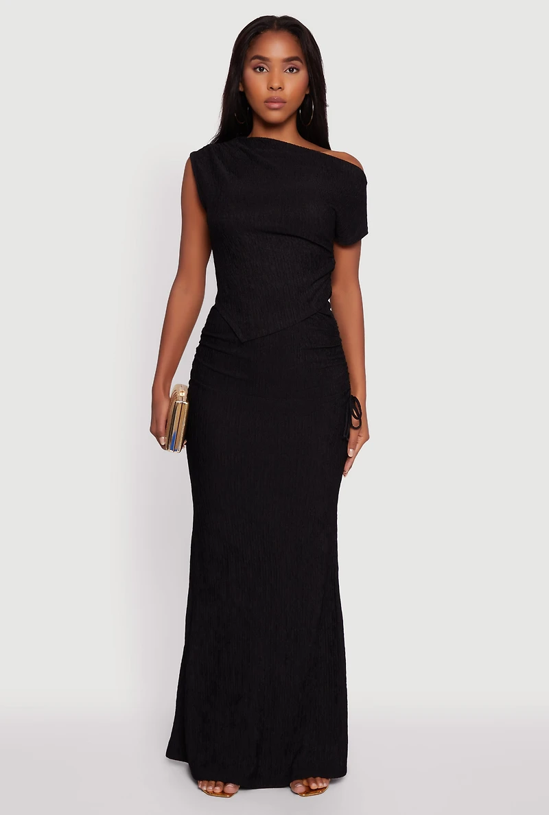 Womens Trendy Solid Textured Knit High Waisted Maxi Skirt, Black, Size M