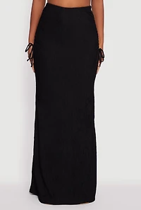 Womens Trendy Solid Textured Knit High Waisted Maxi Skirt, Black, Size M