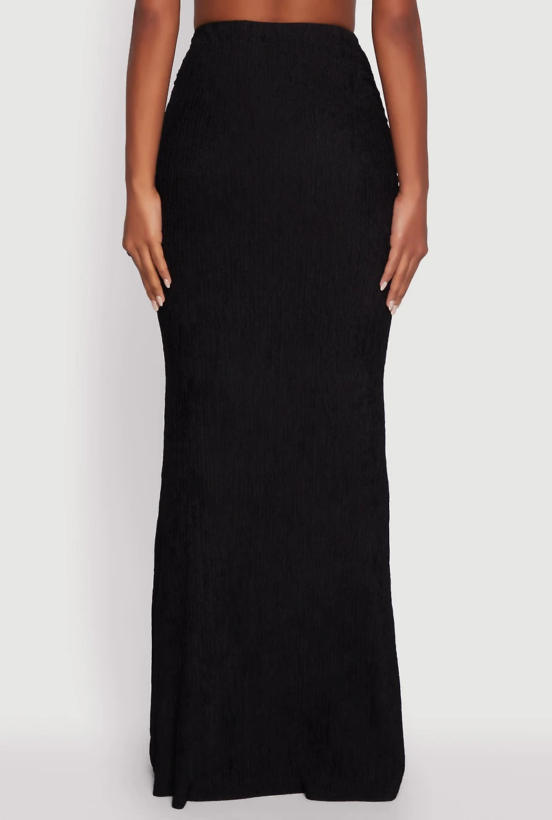 Womens Trendy Solid Textured Knit High Waisted Maxi Skirt, Black, Size M