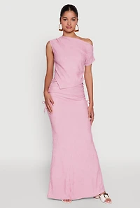 Womens Trendy Solid Textured Knit High Waisted Maxi Skirt, Pink, Size S