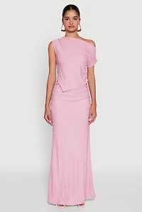 Womens Trendy Solid Textured Knit High Waisted Maxi Skirt, Pink,