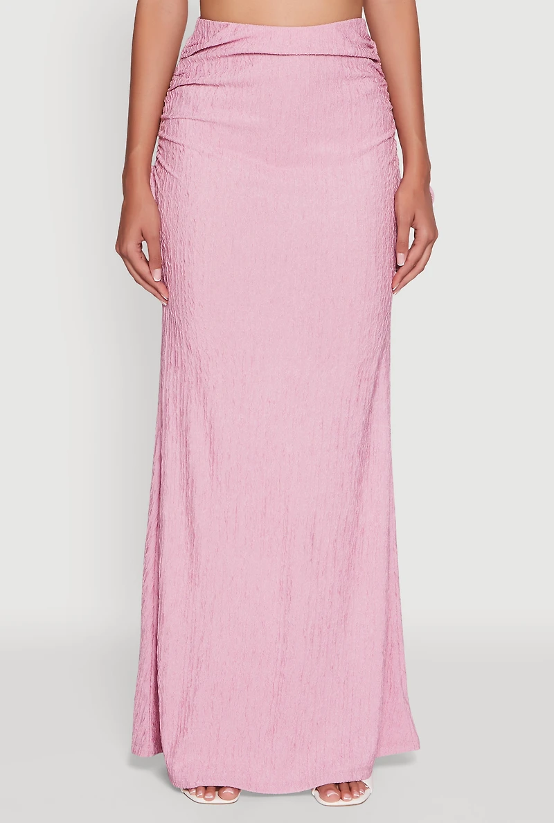 Womens Trendy Solid Textured Knit High Waisted Maxi Skirt, Pink, Size S