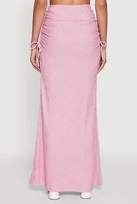 Womens Trendy Solid Textured Knit High Waisted Maxi Skirt, Pink, Size L