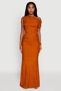 Womens Trendy Solid Textured Knit High Waisted Maxi Skirt, Orange, Size S