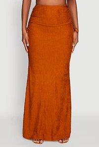 Womens Trendy Solid Textured Knit High Waisted Maxi Skirt, Orange, Size S