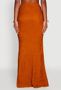 Womens Trendy Solid Textured Knit High Waisted Maxi Skirt, Orange, Size S