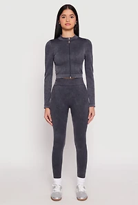 Womens Seamless Mineral Wash Track Jacket, Grey, Size M-L