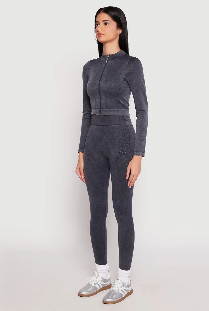 Womens Seamless Mineral Wash Track Jacket, Grey, Size M-L