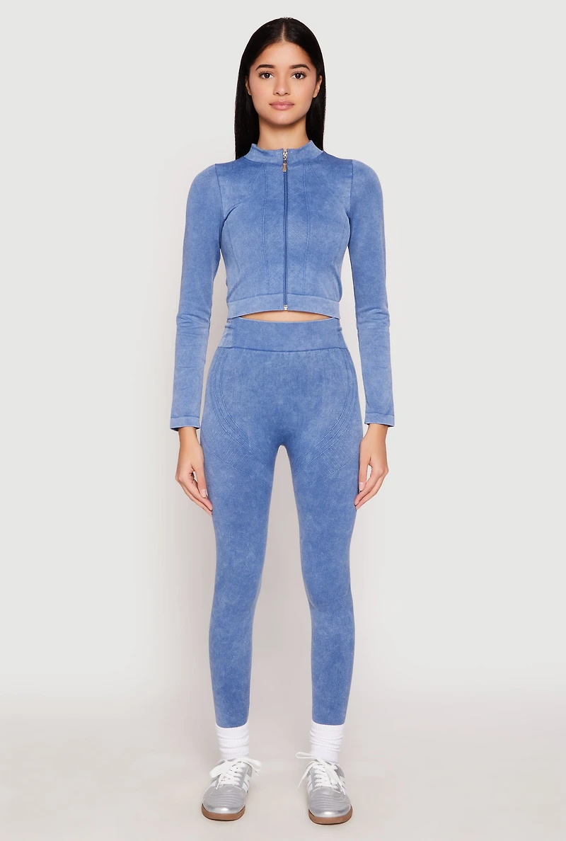 Womens Seamless Mineral Wash Track Jacket, Blue, Size M-L