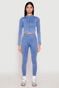 Womens Seamless Mineral Wash Track Jacket, Blue, Size M-L