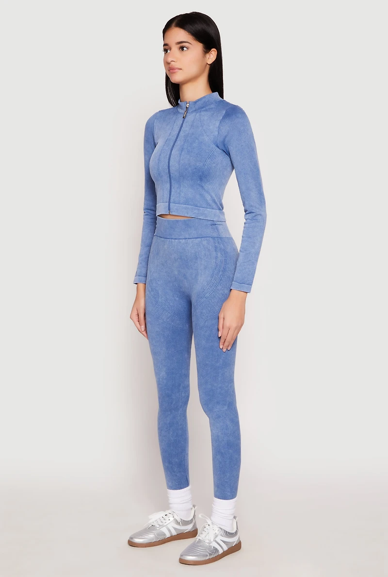 Womens Seamless Mineral Wash Track Jacket, Blue, Size M-L