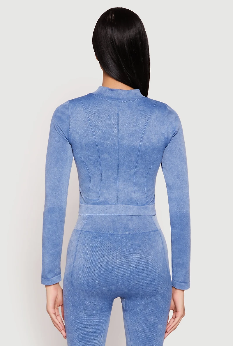 Womens Seamless Mineral Wash Track Jacket, Blue,