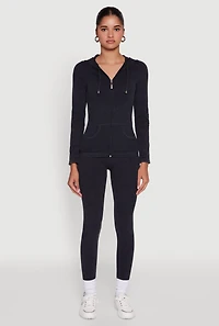 Womens Seamless Acid Wash Zip Front Hooded Sweatshirt, Black, Size M-L