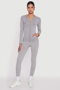 Womens Seamless Acid Wash Zip Front Hooded Sweatshirt, Grey, Size S-M