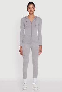 Womens Seamless Acid Wash Zip Front Hooded Sweatshirt, Grey, Size S-M