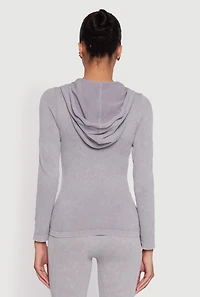 Seamless Acid Wash Zip Front Hooded Sweatshirt