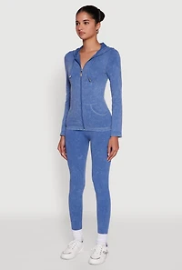 Womens Seamless Acid Wash Zip Front Hooded Sweatshirt,