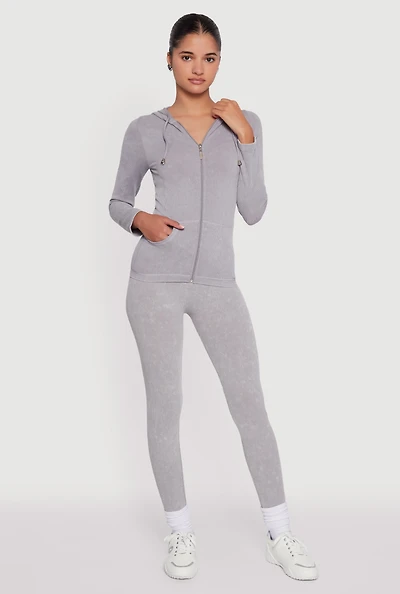 Womens Seamless Rib Knit Acid Wash Leggings, Grey, Size M-L