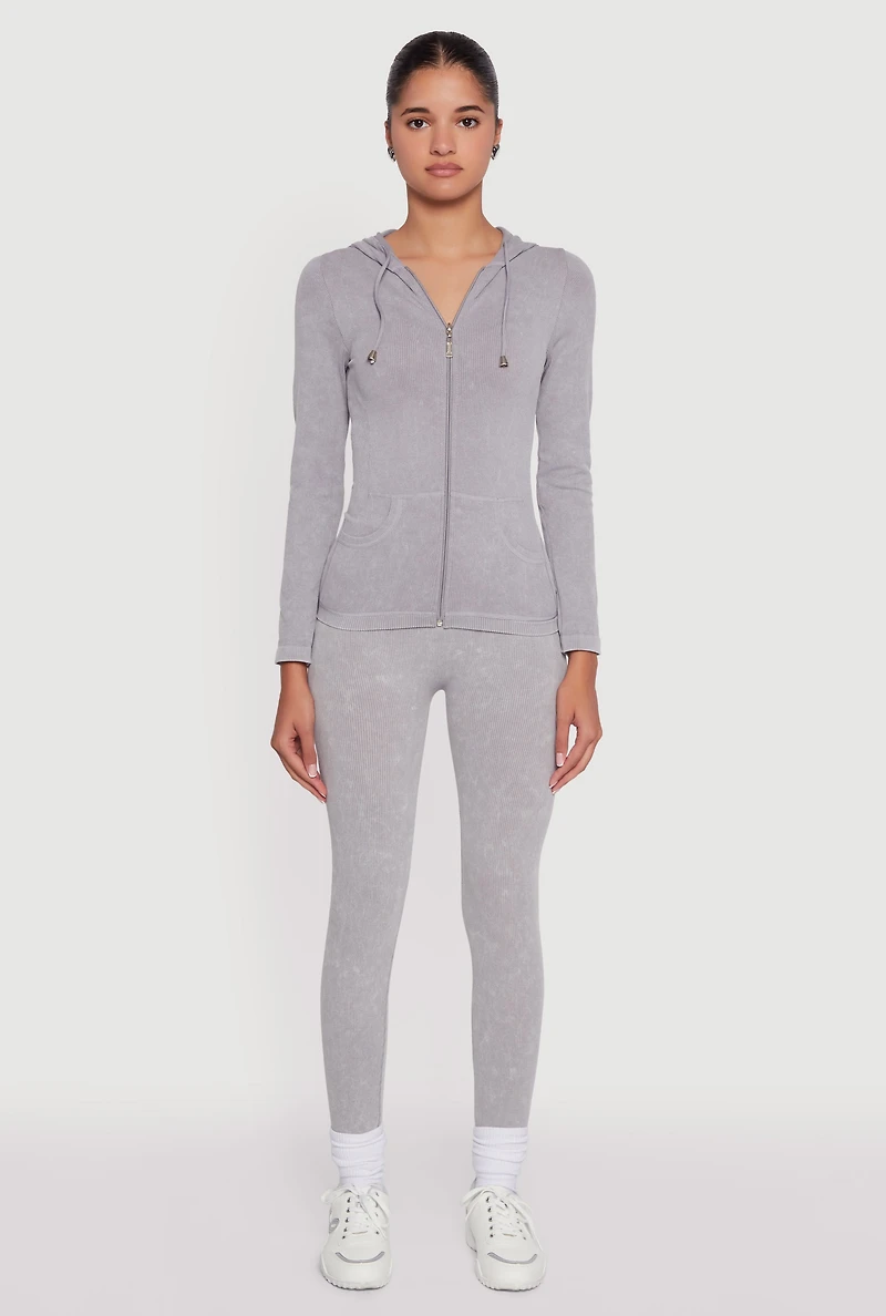 Seamless Rib Knit Acid Wash Leggings