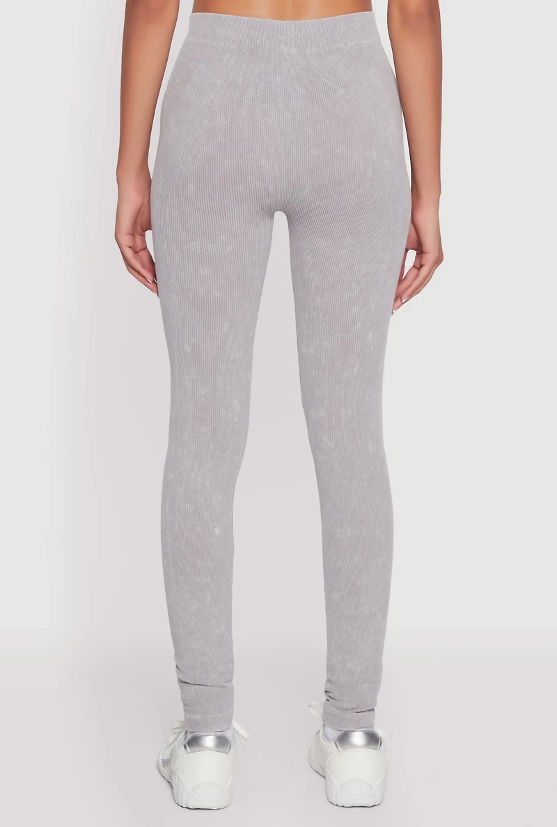 Seamless Rib Knit Acid Wash Leggings