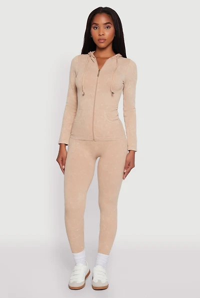 Womens Seamless Rib Knit Acid Wash Leggings,