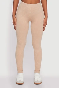 Womens Seamless Rib Knit Acid Wash Leggings, S-M