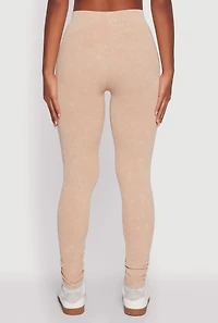 Womens Seamless Rib Knit Acid Wash Leggings, S-M
