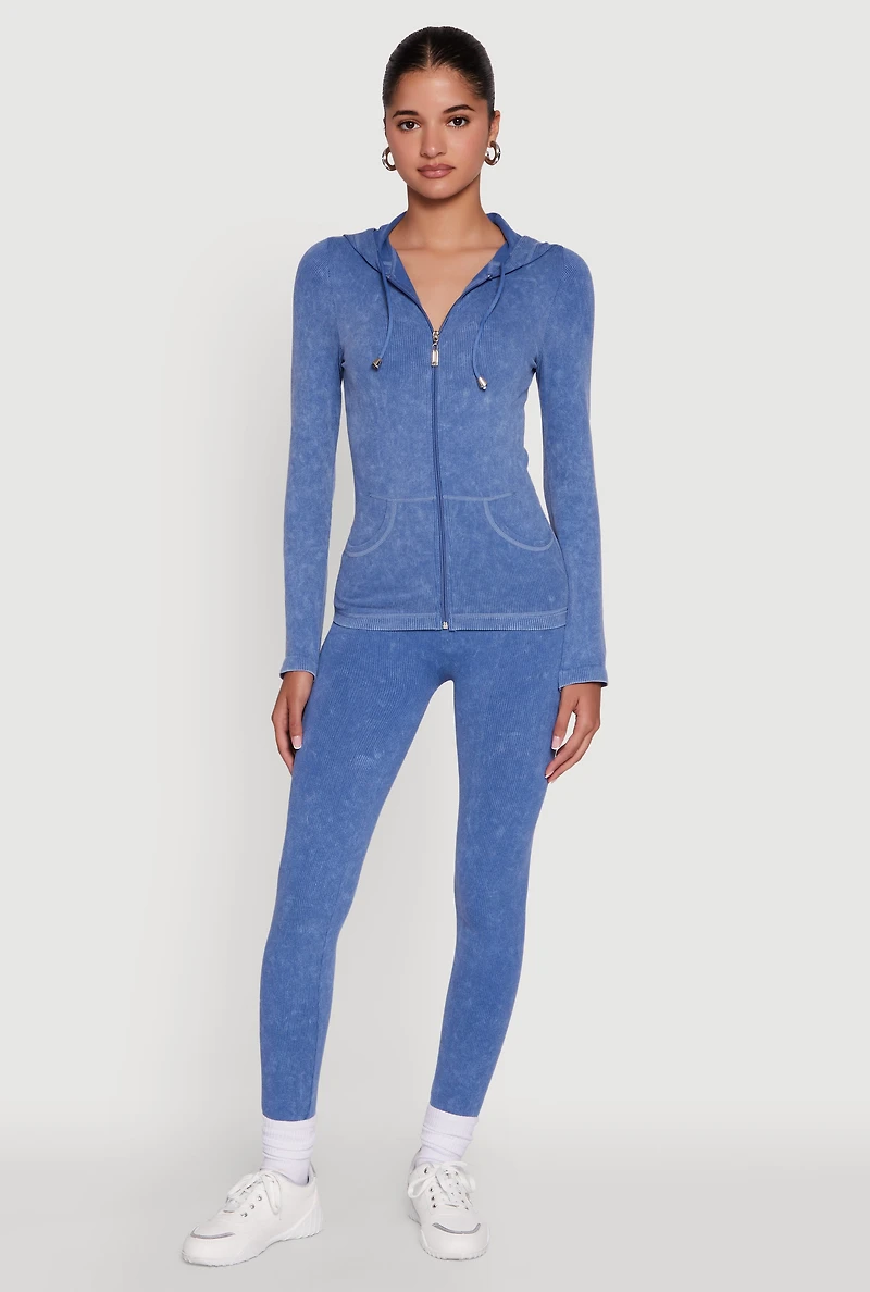 Seamless Rib Knit Acid Wash Leggings