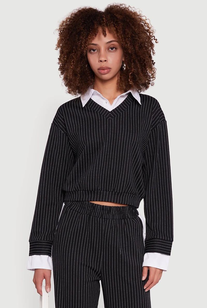 Pinstripe Ponte Layered Look Crop Top
