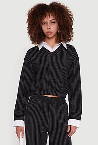 Pinstripe Ponte Layered Look Crop Top