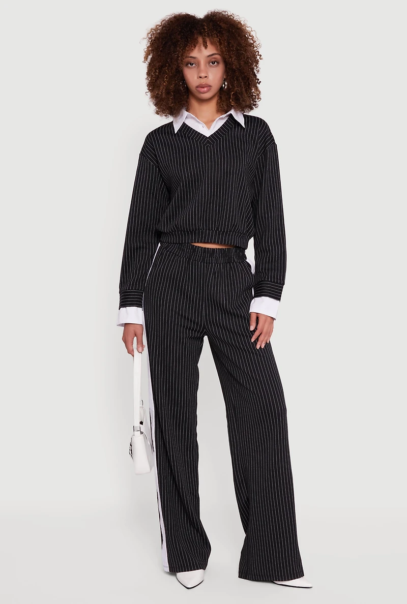 Pinstripe Ponte Layered Look Crop Top