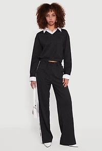 Pinstripe Ponte Layered Look Crop Top