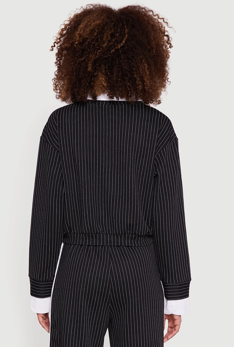 Pinstripe Ponte Layered Look Crop Top