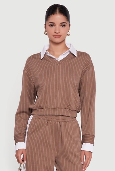 Pinstripe Ponte Layered Look Crop Top