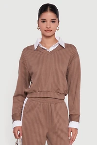 Pinstripe Ponte Layered Look Crop Top