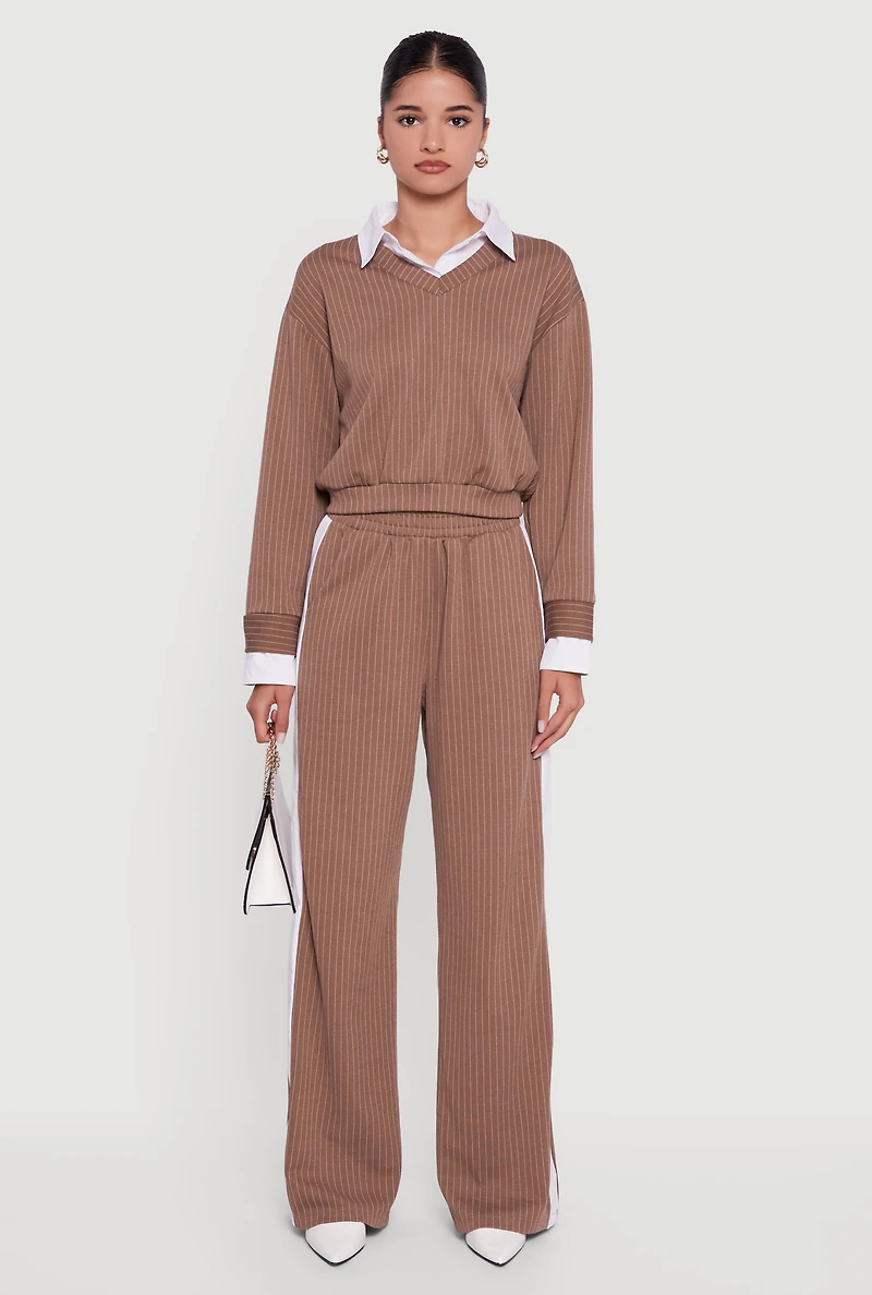 Pinstripe Ponte Layered Look Crop Top