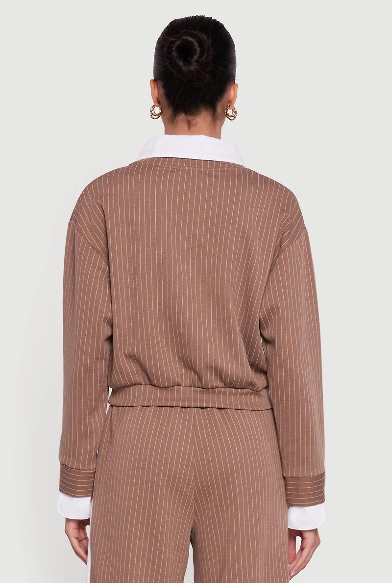 Pinstripe Ponte Layered Look Crop Top