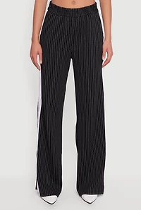 Womens Pinstripe Ponte Side Stripe Pull On Pants, Black, Size M