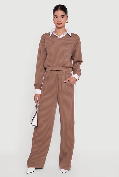 Pinstripe Ponte Side Stripe Pull On Pants