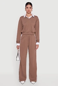 Pinstripe Ponte Side Stripe Pull On Pants