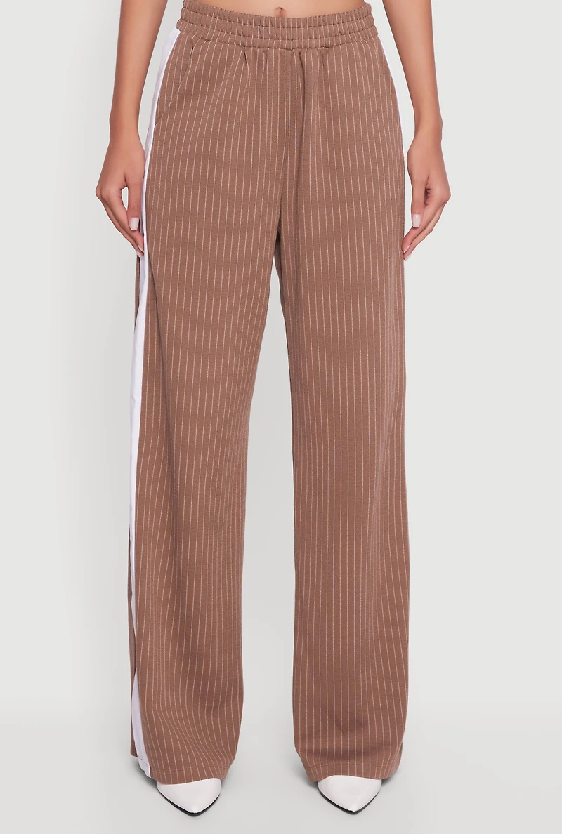 Pinstripe Ponte Side Stripe Pull On Pants