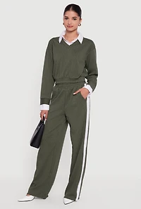 Pinstripe Ponte Side Stripe Pull On Pants