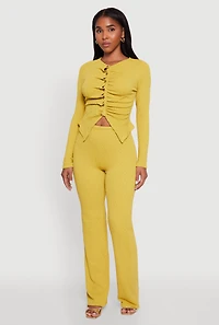 High Waisted Straight Leg Textured Knit Pants