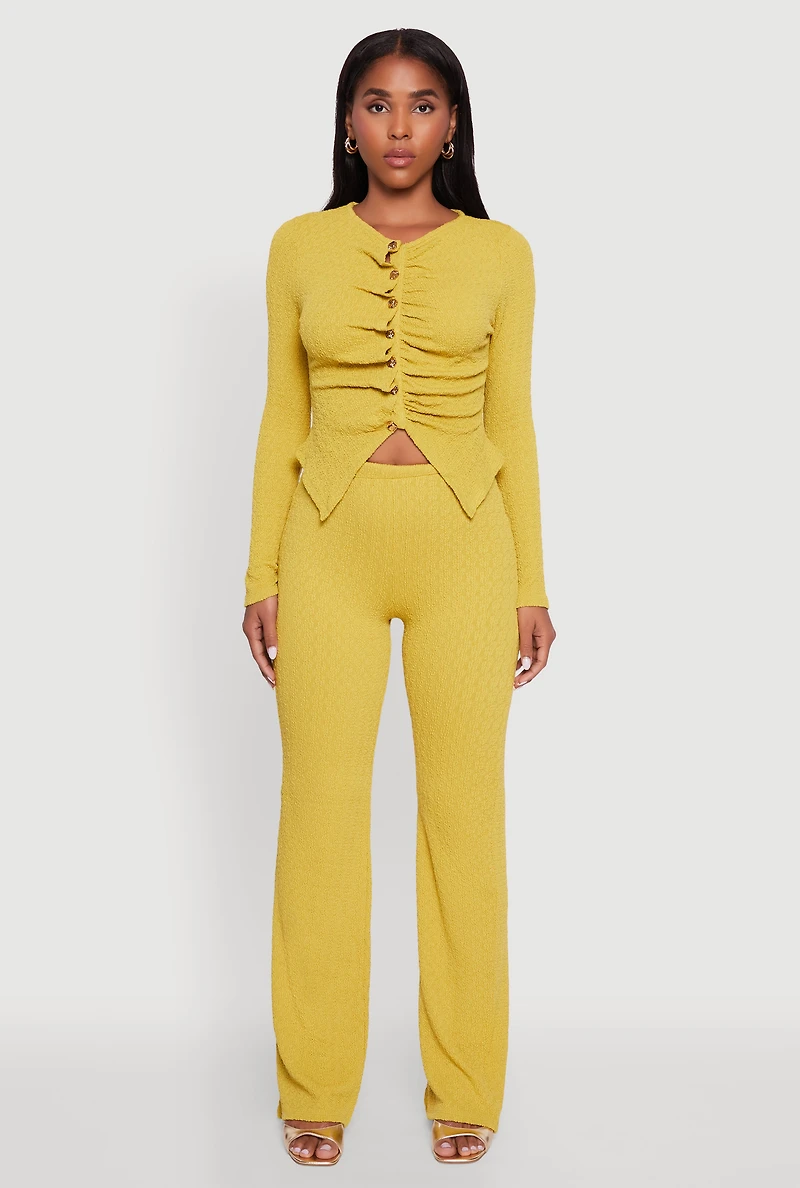 High Waisted Straight Leg Textured Knit Pants