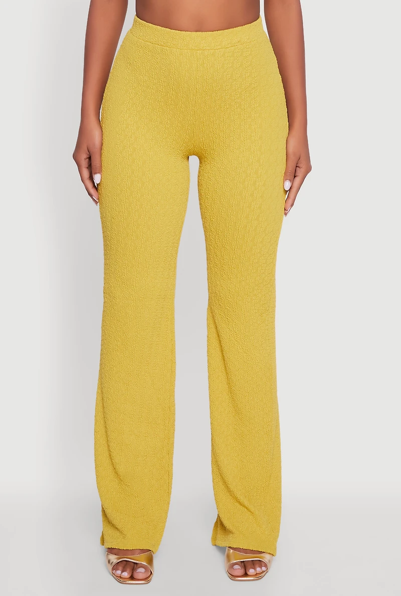 Womens High Waisted Wide Leg Textured Knit Pants, Green, Size S