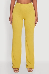 Womens High Waisted Wide Leg Textured Knit Pants, Green, Size S