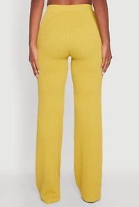 Womens High Waisted Wide Leg Textured Knit Pants, Green, Size S